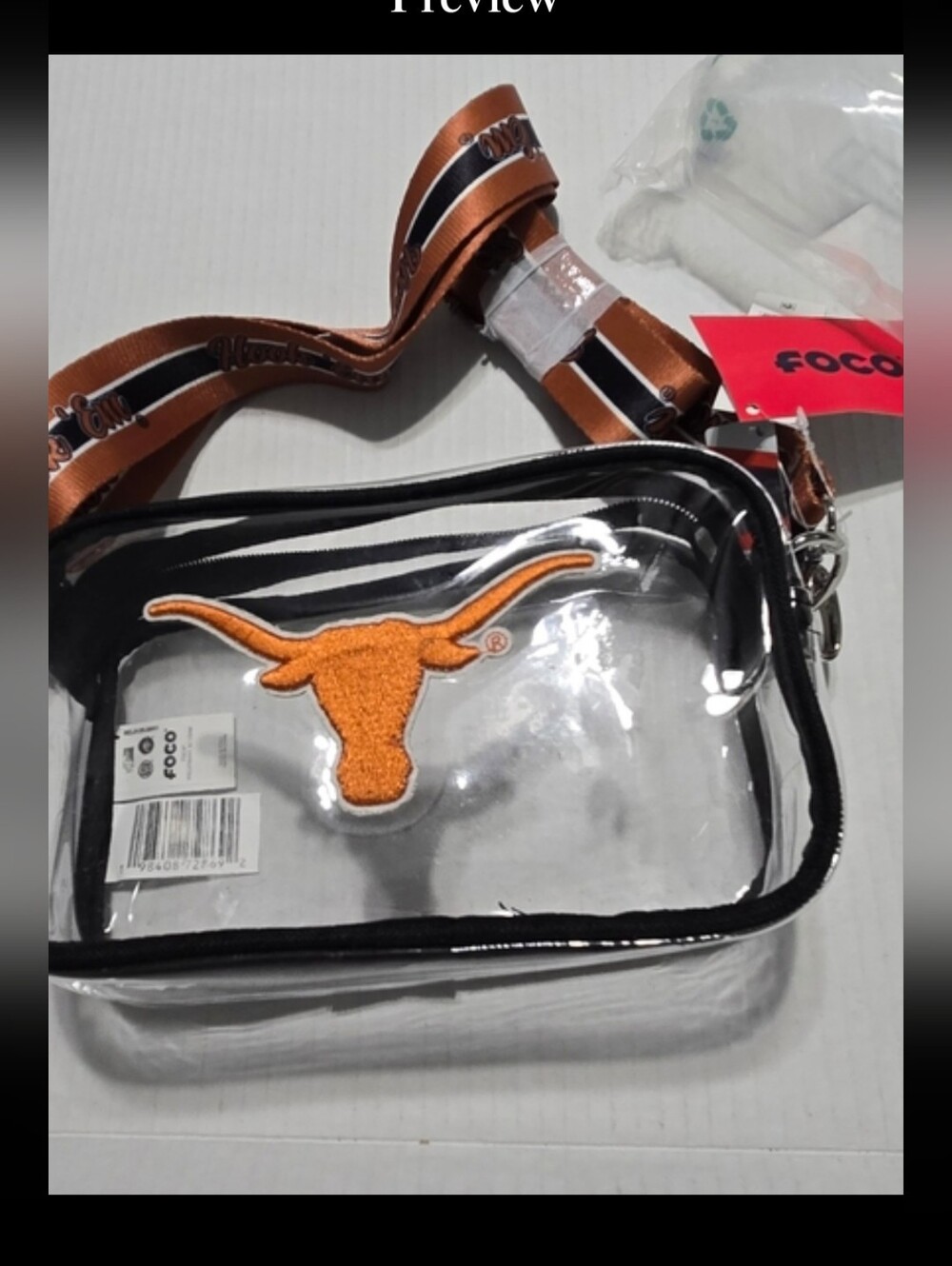 University of Texas Longhorn clear bag adjustable strap Stadium Bag Crossbody